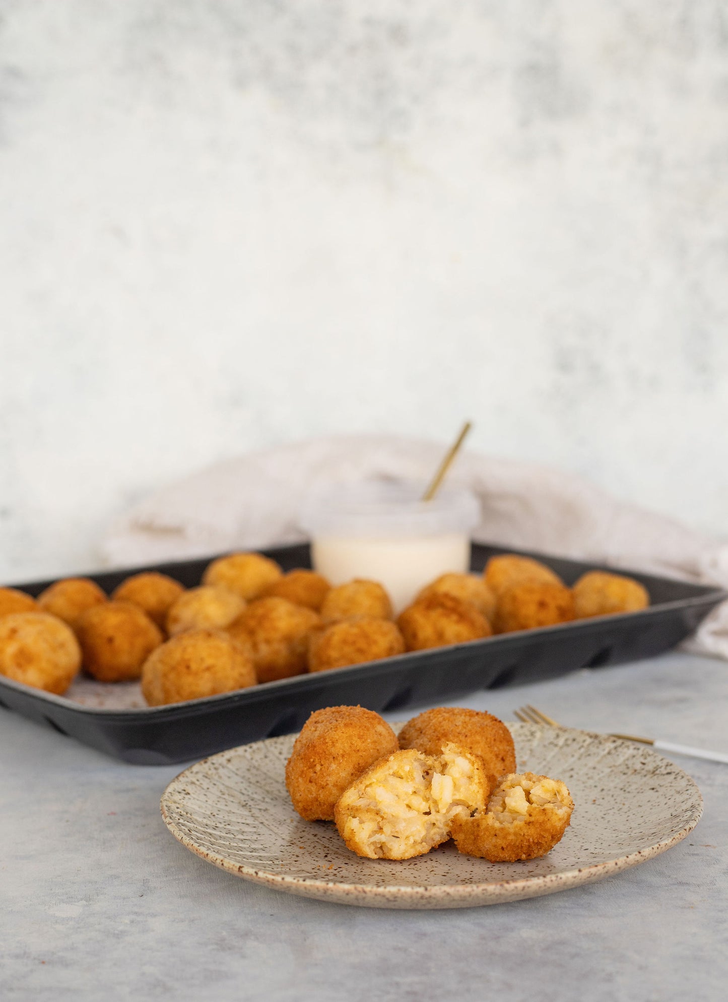 Arancini Mini Ball Platter with Garlic Aioli Dipping Sauce (Vegetarian, with Gluten Free Option)